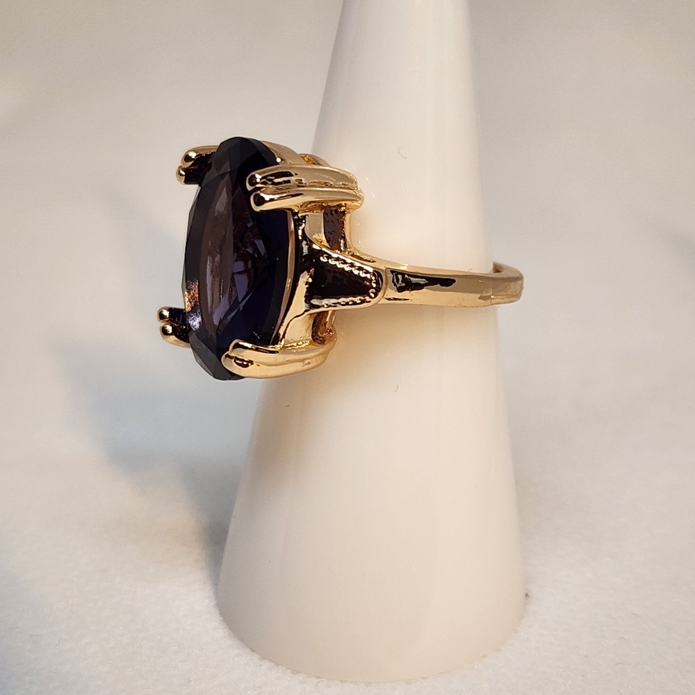 Oval Purple Gold Big Bling Ring - Picture 3 of 7